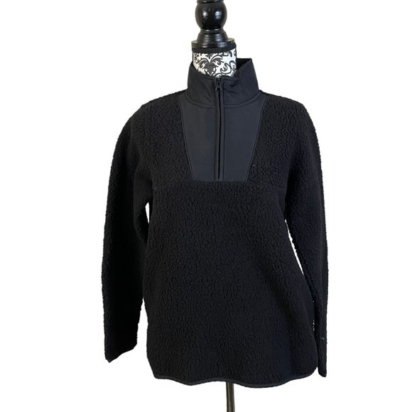 St. John's Bay | Black Sherpa Mock Neck Long Sleeve Quarter-Zip Pullover Small - Picture 1 of 7